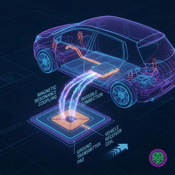 Schematic diagram showing magnetic resonance between a ground pad and a vehicle receiver