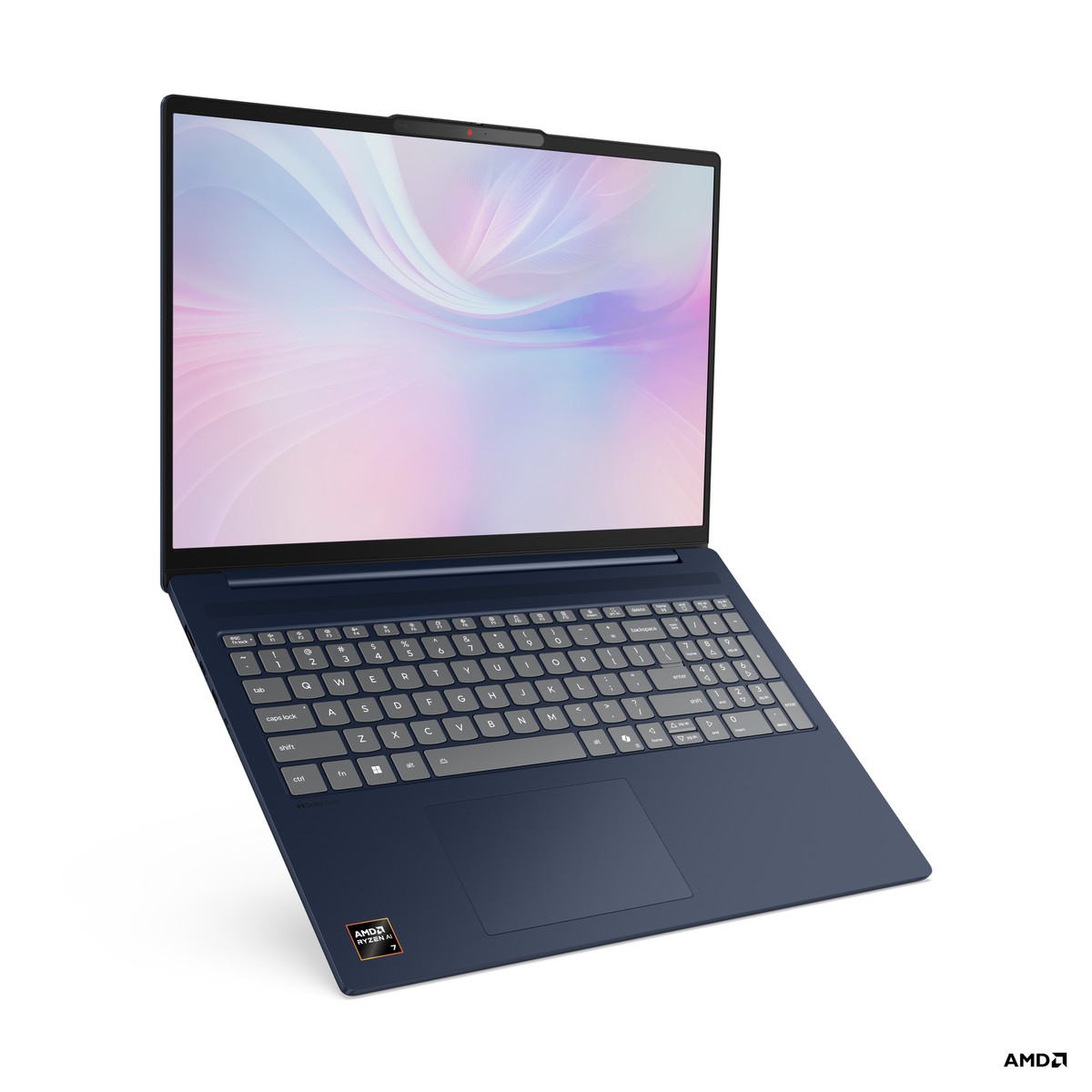 The 16-inch Lenovo IdeaPad Slim 5 Gen 10 in dark cosmic blue, open at a three-quarter angle with an AMD Ryzen AI 7 badge on the palm rest