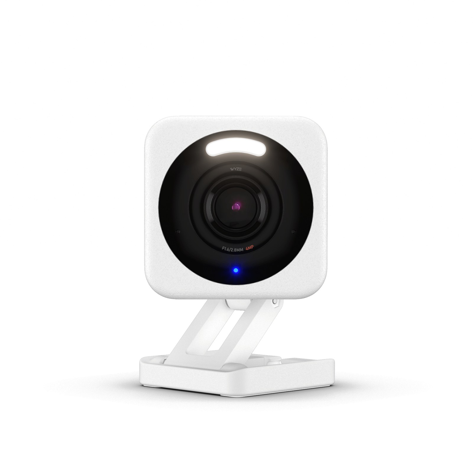 Wyze Cam v4 indoor/outdoor security camera on its folding stand