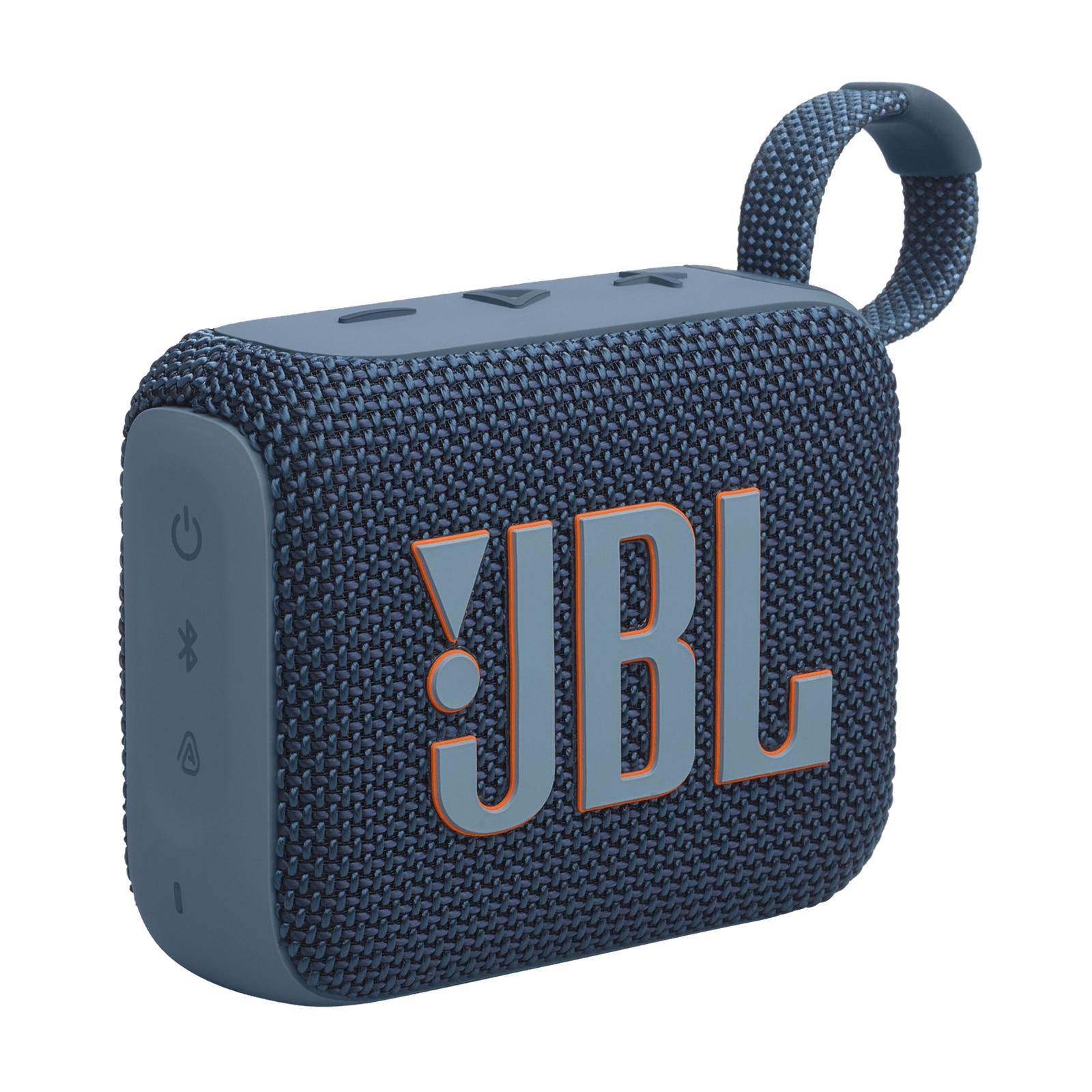 JBL Go 4 Bluetooth speaker in blue with its fabric loop