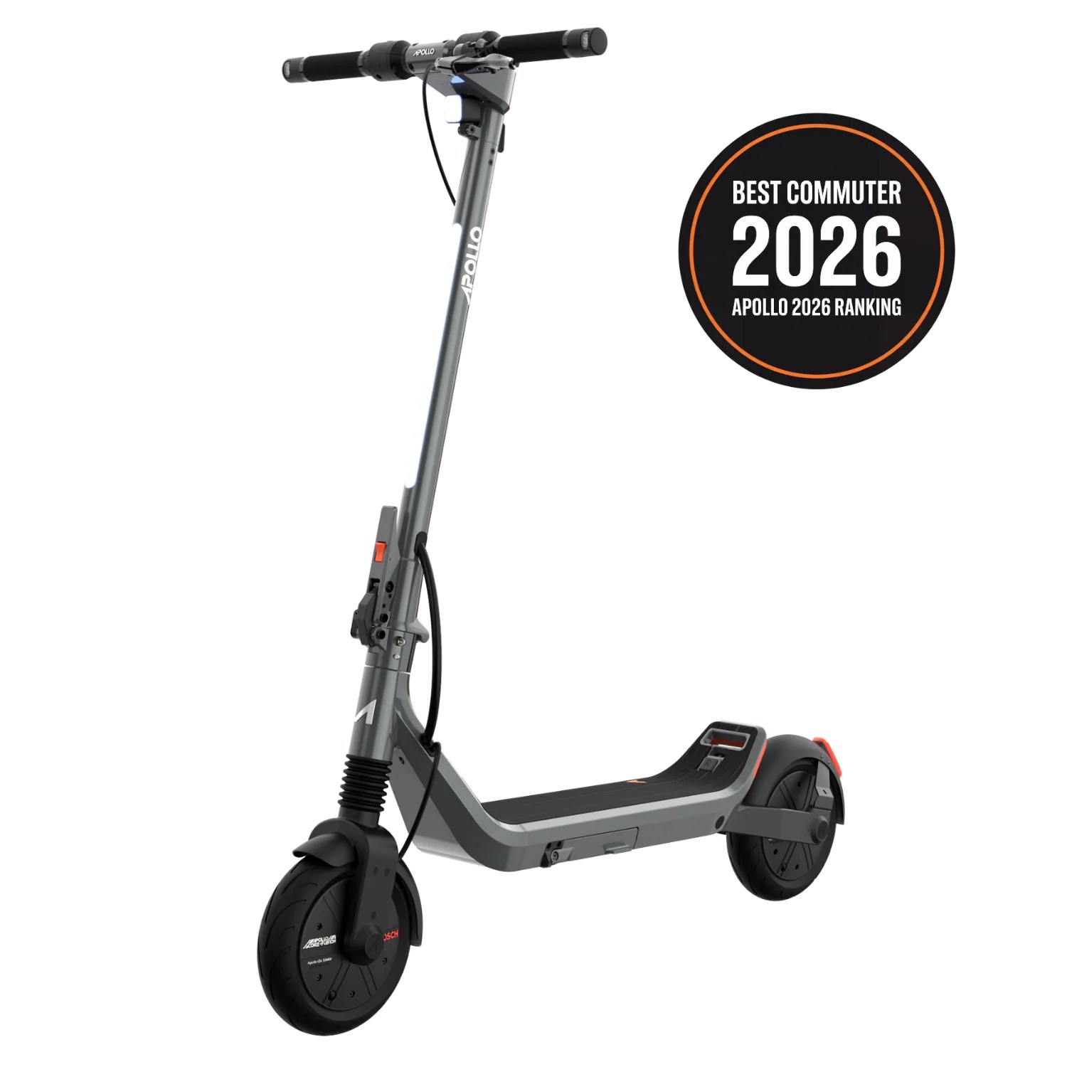 The Apollo Go Stellar electric scooter viewed from the front three-quarter angle