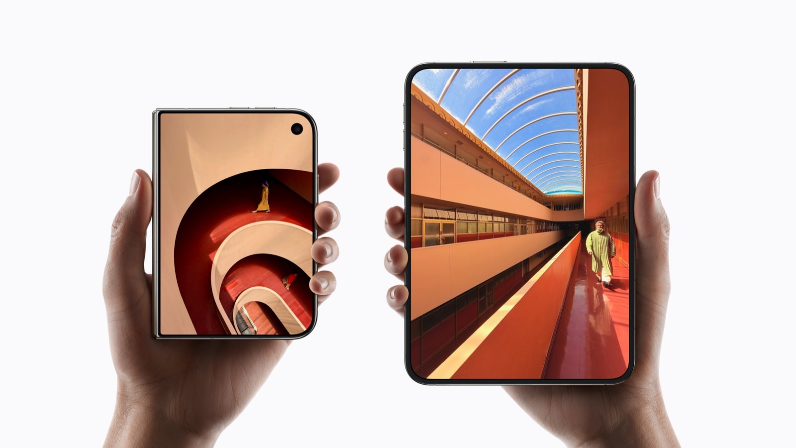 Apple's diagram of the iPhone Duo's 5.4-inch outer display next to its 7.6-inch inner display