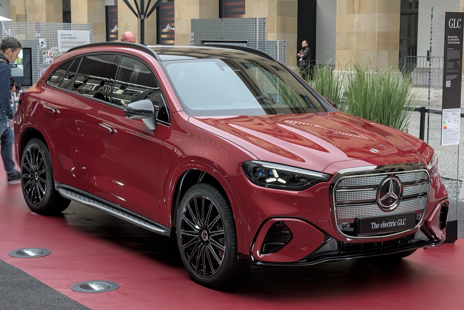 Red Mercedes-Benz electric GLC on display at IAA Mobility 2025