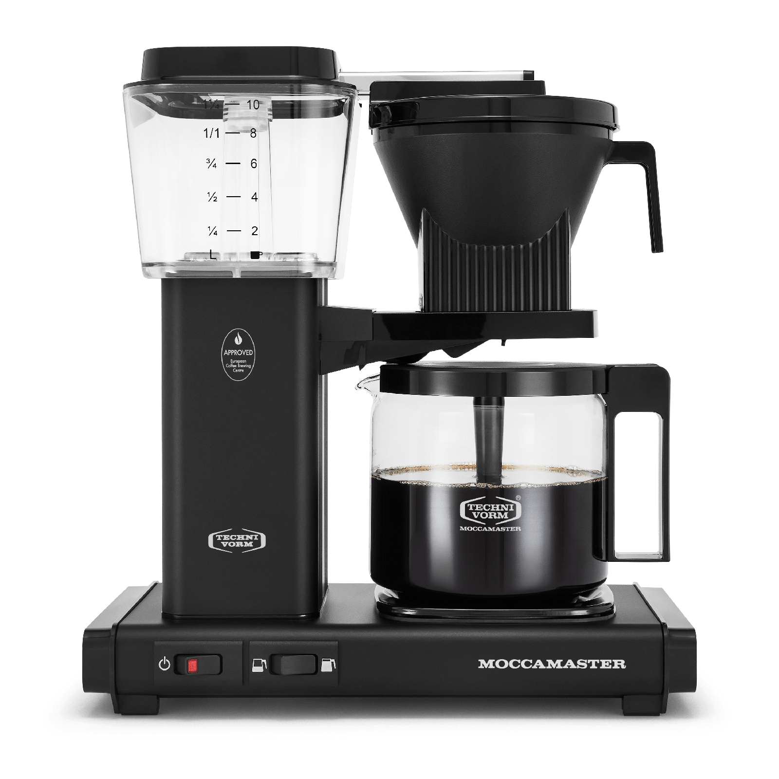 Moccamaster KBGV Select in matte black, with its signature tower body, glass carafe and hotplate base