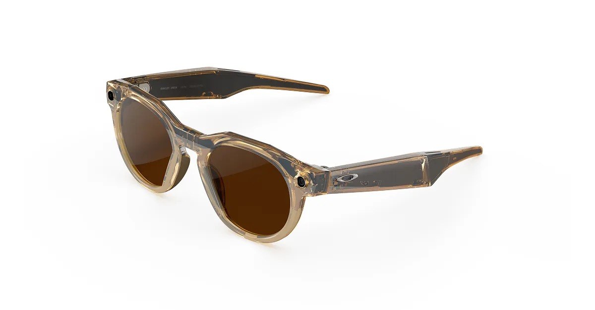 Oakley Meta HSTN round sport glasses in a light brown translucent frame with brown lenses